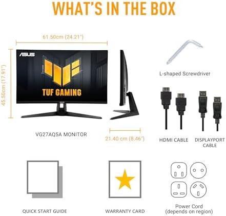 ASUS TUF Gaming 27  1440P Monitor  VG27AQL5A    QHD  2560 x 1440   210Hz  0 3ms  Fast IPS  Extreme Low Motion Blur Sync  Speakers  DisplayWidget Center  Gaming AI  Height Adjustment  3 yr Warranty