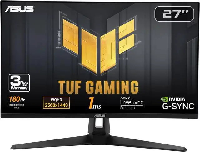 ASUS TUF Gaming 27 inch QHD 2K 1440P 180Hz IPS AMD FreeSync Premium & G SYNC Compatible 1ms Built in Speakers Gaming Computer Monitor with Swivel & Tilt Stand VG27AQ3A