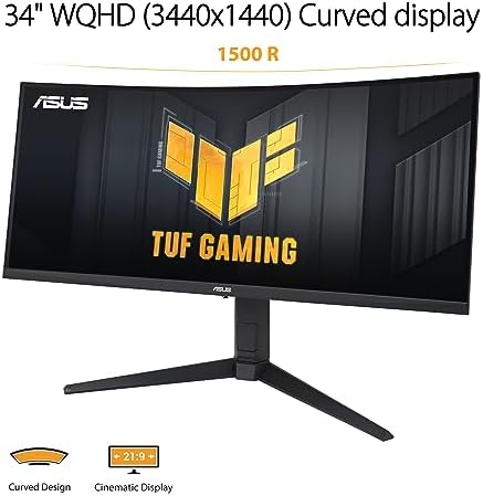 ASUS TUF Gaming 32 1440P HDR Curved Monitor  VG32VQ1B    QHD  2560 x 1440   165Hz  Supports 144Hz   1ms  Extreme Low Motion Blur  Speaker  FreeSync Premium  VESA Mountable  DisplayPort  HDMI BLACK