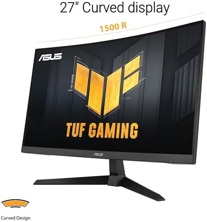 ASUS TUF Gaming 32 1440P HDR Curved Monitor  VG32VQ1B    QHD  2560 x 1440   165Hz  Supports 144Hz   1ms  Extreme Low Motion Blur  Speaker  FreeSync Premium  VESA Mountable  DisplayPort  HDMI BLACK