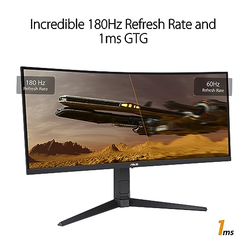 ASUS TUF Gaming - Monitor curvo de 34 pulgadas 1440P 1500R (VG34VQL3A) QHD (3440 x 1440), 180 Hz, 1 ms, ELMB, Freesync Premium Pro, 125 % sRGB, DisplayHDR 400, altura ajustable