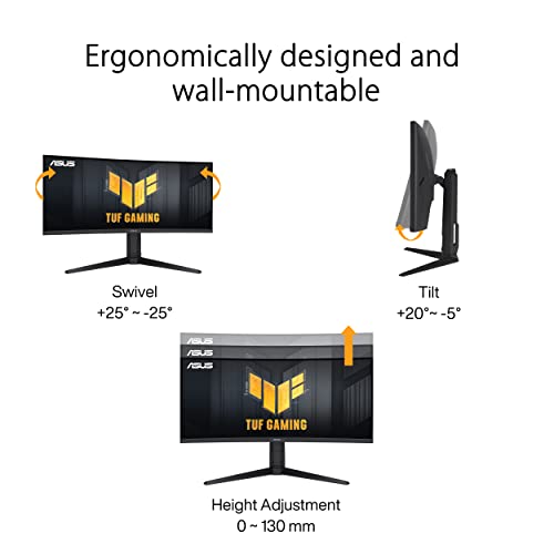 ASUS TUF Gaming - Monitor curvo de 34 pulgadas 1440P 1500R (VG34VQL3A) QHD (3440 x 1440), 180 Hz, 1 ms, ELMB, Freesync Premium Pro, 125 % sRGB, DisplayHDR 400, altura ajustable