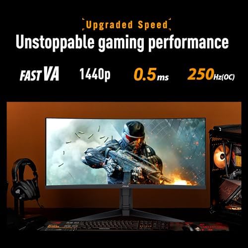 ASUS TUF Gaming 34  1440P Ultrawide Curved Monitor  VG34WQML5A    250Hz  0 5ms  FastIPS  FreeSync Premium  Extreme Low Motion Blur  DisplayHDR400  95  DCI P3  DisplayWidget  Gaming AI  3 yr Warranty