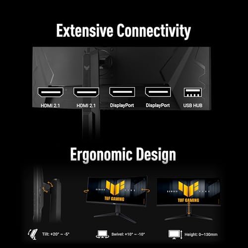ASUS TUF Gaming 34  1440P Ultrawide Curved Monitor  VG34WQML5A    250Hz  0 5ms  FastIPS  FreeSync Premium  Extreme Low Motion Blur  DisplayHDR400  95  DCI P3  DisplayWidget  Gaming AI  3 yr Warranty
