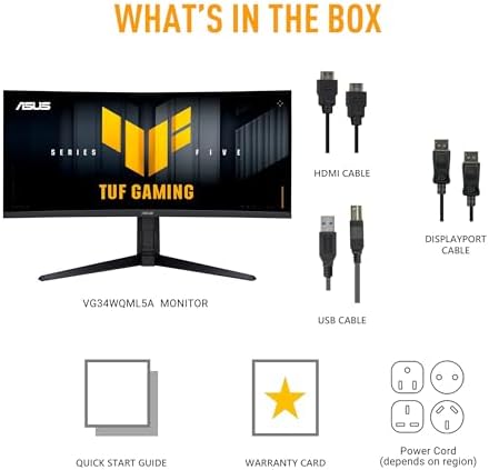 ASUS TUF Gaming 34  1440P Ultrawide Curved Monitor  VG34WQML5A    250Hz  0 5ms  FastIPS  FreeSync Premium  Extreme Low Motion Blur  DisplayHDR400  95  DCI P3  DisplayWidget  Gaming AI  3 yr Warranty