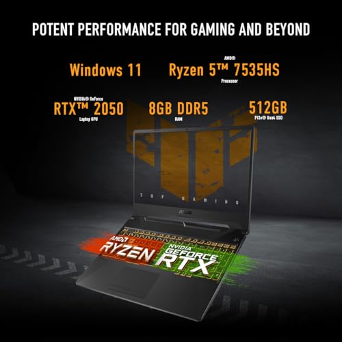 ASUS TUF Gaming A15 Gaming Laptop 15 6 FHD 144Hz Display NVIDIA GeForce RTX 2050 AMD Ryzen 5 7535HS 8GB DDR5 512GB PCIe Gen4 NVMe SSD Wi Fi 6 Windows 11 FA506NF ES51