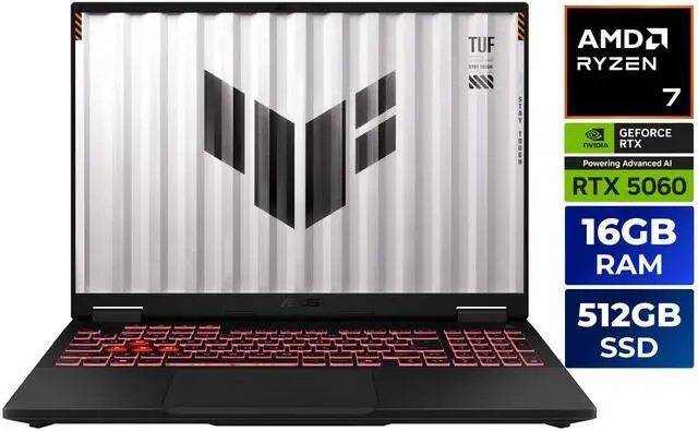 ASUS TUF Gaming A16   16" FHD  165 Hz   AMD Ryzen 7 260   GeForce RTX 5060 Laptop GPU   16GB Memory DDR5 5600   512GB NVMe SSD   Windows 11 Home   90NR0KV1 M002T0