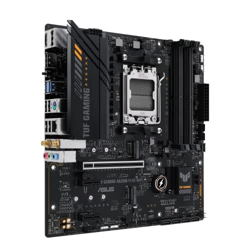 ASUS TUF Gaming A620M PLUS WiFi  AMD AM5  Ryzen 7000  microATX Gaming Motherboard DDR5 PCIe 4 0 2xM 2 Slots 2 5Gb LAN Wi Fi6 2xDisplayPort HDMI Front USB 3 2 Gen 1 Type C BIOS Flashback M 2 Q Latch 