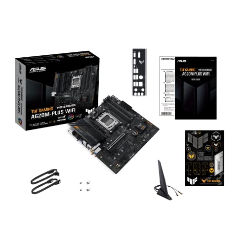 ASUS TUF Gaming A620M PLUS WiFi  AMD AM5  Ryzen 7000  microATX Gaming Motherboard DDR5 PCIe 4 0 2xM 2 Slots 2 5Gb LAN Wi Fi6 2xDisplayPort HDMI Front USB 3 2 Gen 1 Type C BIOS Flashback M 2 Q Latch 