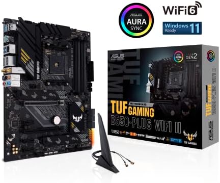 ASUS TUF Gaming B550 PLUS WiFi II AMD AM4  3rd Gen Ryzen   ATX Gaming Motherboard  PCIe 4 0  WiFi 6  2 5Gb LAN  BIOS Flashback  USB 3 2 Gen 2  Addressable Gen 2 RGB Header and Aura Sync