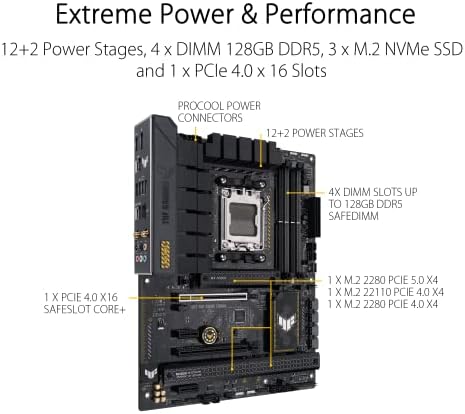 ASUS TUF Gaming B650 PLUS WiFi AMD B650 AM5 Ryzen  Desktop 9000 8000 and 7000 ATX Motherboard  14 Power Stages  PCIe  5 0 M 2  DDR5 Memory  WiFi 6 and 2 5 Gb Ethernet  USB4  Support Aura Sync