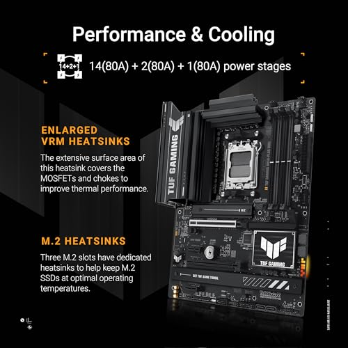 ASUS TUF Gaming B850 PLUS WiFi AMD AM5 B850 ATX Motherboard 14 2 1 80A Stages AI Ready DDR5 PCIe 5 0 3X M 2 Wi Fi 7 2 5Gb LAN DisplayPort HDMI USB 10Gbps & 20Gbps Type C BIOS Flashback