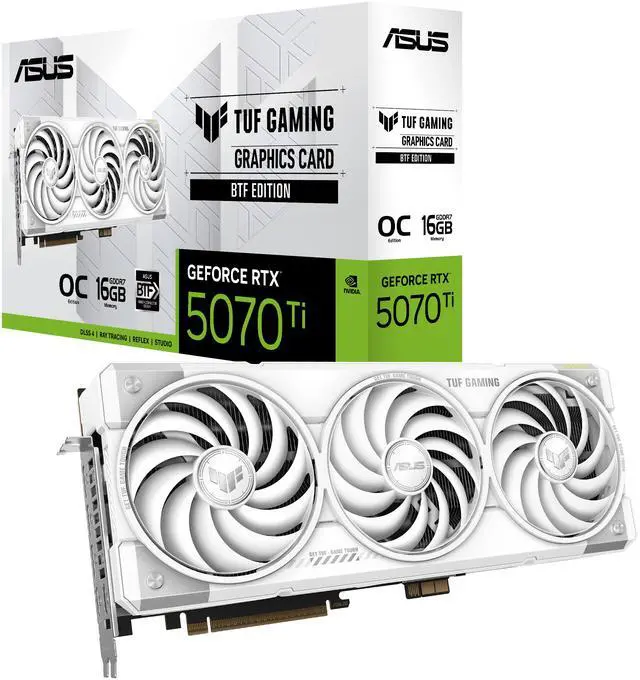 Tarjetas gráficas ASUS TUF Gaming BTF White Edition con adaptador GC-HPWR desmontable GeForce RTX 5070 Ti 16 GB GDDR7 PCI Express 5.0 x16 ATX TUF-RTX5070TI-O16G-BTF-WHITE