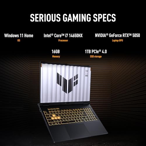 ASUS TUF Gaming F16  2025  Gaming Laptop  16  FHD  165Hz IPS Level 16 10 Display  Intel  Core  i7 Processor 14650HX  NVIDIA  GeForce RTX  5050  16GB DDR5  1TB PCIe Gen4 SSD  Wi Fi 6E  Windows 11 Home