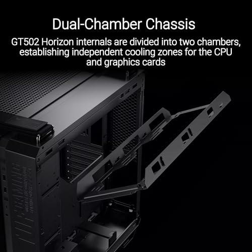 ASUS TUF Gaming GT502 Horizon ATX Mid-Tower - Funda para juegos (diseño panorámico ilimitado, doble cámara, zonas de enfriamiento independientes de CPU y GPU, paneles laterales sin herramientas, panel