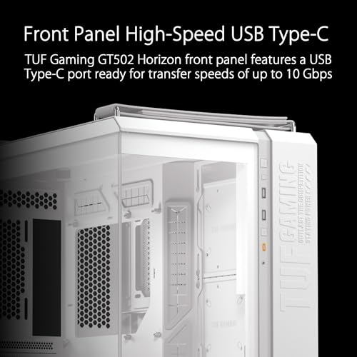 ASUS TUF Gaming GT502 Horizon ATX Mid-Tower - Funda para juegos (diseño panorámico ilimitado, doble cámara, zonas de enfriamiento independientes de CPU y GPU, paneles laterales sin herramientas, panel