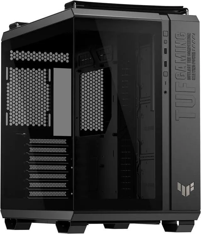 ASUS TUF Gaming GT502 Horizon ATX Mid Tower Gaming Case  boundless panoramic design  dual chamber  independent CPU and GPU cooling zones  tool free side panels  USB 10 Gbps Type C front panel 