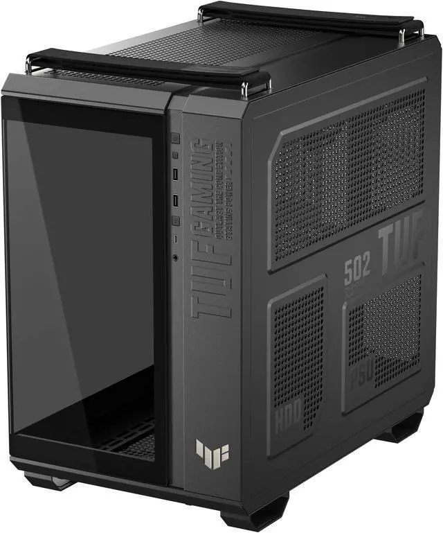ASUS TUF Gaming GT502 Horizon ATX Mid Tower Gaming Case  boundless panoramic design  dual chamber  independent CPU and GPU cooling zones  tool free side panels  USB 10 Gbps Type C front panel 