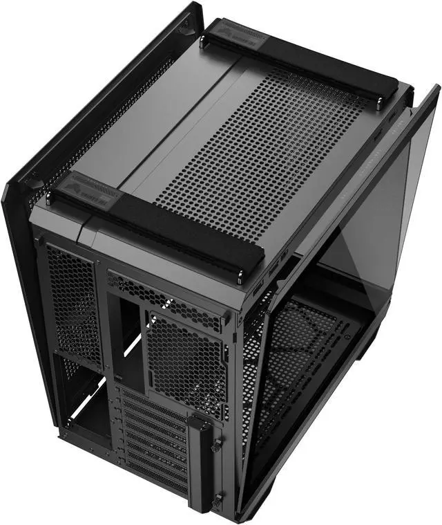 ASUS TUF Gaming GT502 Horizon ATX Mid Tower Gaming Case  boundless panoramic design  dual chamber  independent CPU and GPU cooling zones  tool free side panels  USB 10 Gbps Type C front panel 