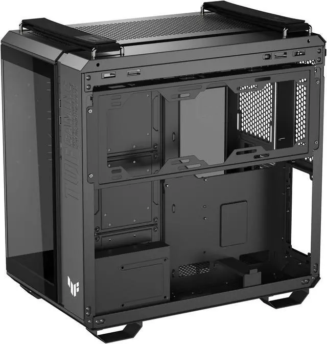 ASUS TUF Gaming GT502 Horizon ATX Mid Tower Gaming Case  boundless panoramic design  dual chamber  independent CPU and GPU cooling zones  tool free side panels  USB 10 Gbps Type C front panel 