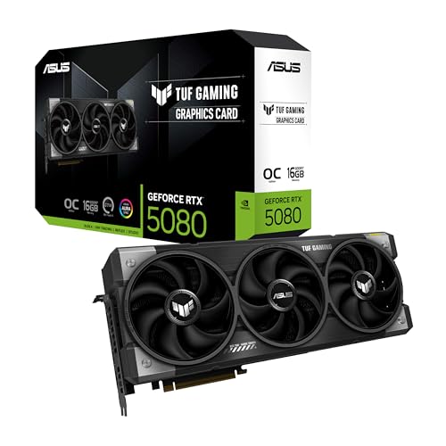 ASUS TUF Gaming GeForce RTX   5080 16GB GDDR7 OC Edition Gaming Graphics Card  PCIe  5 0  HDMI /DP 2 1  3 6 Slot  Military Grade Components  Protective PCB Coating  axial tech Fans  Vapor Chamber 