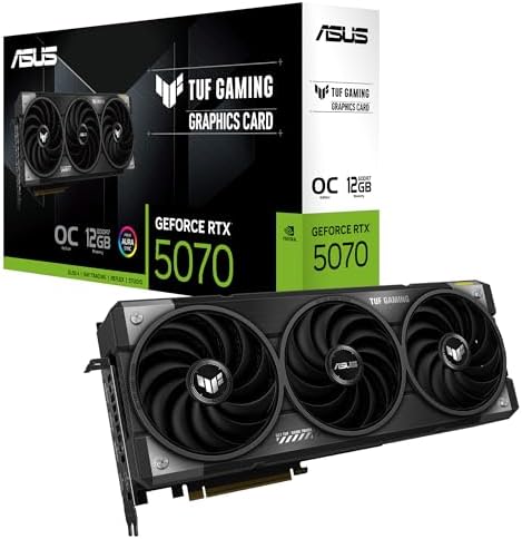 ASUS TUF Gaming GeForce RTX 5070 12GB GDDR7 OC Edition Gaming Graphics Card  PCIe 5 0  HDMI/DP 2 1  3 125 slot  Military Grade Components  Protective PCB Coating  axial tech Fans 