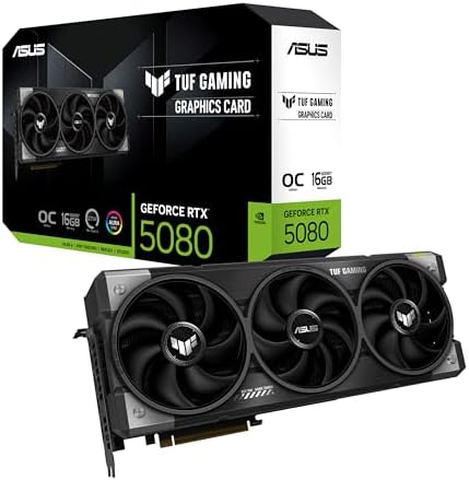ASUS TUF Gaming GeForce RTX 5080 16GB GDDR7 OC Edition Tarjeta gráfica para juegos (PCIe 5.0, HDMI/DP 2.1, 3.6-Slot, componentes de grado militar, revestimiento protector de PCB, ventiladores de tecnología axial, cámara de vapor)