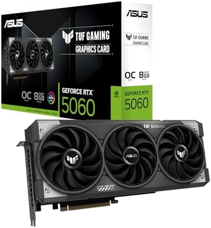 ASUS TUF Gaming NVIDIA GeForce RTX 5060 8GB GDDR7 OC Edition Graphics Card   PCIe 5 0  HDMI/DP 2 1  3 1 Slot  Military Grade Components  Protective PCB Coating  Axial tech Fans   3 Year Warranty