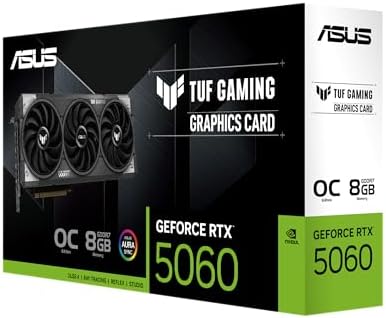 ASUS TUF Gaming NVIDIA GeForce RTX 5060 8GB GDDR7 OC Edition Graphics Card   PCIe 5 0  HDMI/DP 2 1  3 1 Slot  Military Grade Components  Protective PCB Coating  Axial tech Fans   3 Year Warranty