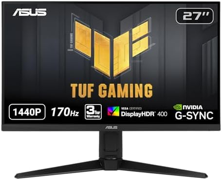 ASUS TUF Gaming VG27AQL1A 27  HDR Monitor  1440P WQHD  2560 x 1440   170Hz  Supports 144Hz   IPS  1ms  G SYNC Compatible  Extreme Low Motion Blur Sync  HDR400  130  sRGB  Eye Care  HDMI DisplayPort