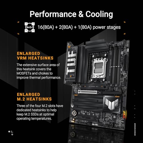 ASUS TUF Gaming X870 PLUS WiFi AMD AM5 X870 ATX Motherboard  16 2 1  80A SPS Power Stages  DDR5  PCIe 5 0 Ready  Four M 2 Slots  Wi Fi 7  2 5Gb LAN  HDMI  USB4  40Gbps  SATA 6 Gbps  USB 20Gbps Type C
