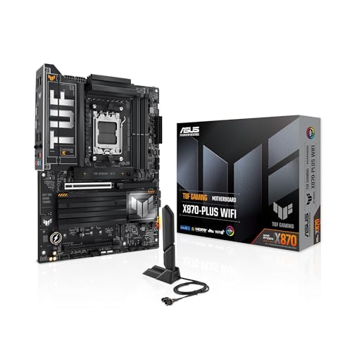 ASUS TUF Gaming X870 PLUS WiFi AMD AM5 X870 ATX Motherboard  16 2 1  80A SPS Power Stages  DDR5  PCIe 5 0 Ready  Four M 2 Slots  Wi Fi 7  2 5Gb LAN  HDMI  USB4  40Gbps  SATA 6 Gbps  USB 20Gbps Type C