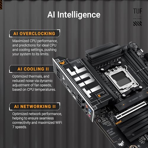 ASUS TUF Gaming X870 PLUS WiFi AMD AM5 X870 ATX Motherboard  16 2 1  80A SPS Power Stages  DDR5  PCIe 5 0 Ready  Four M 2 Slots  Wi Fi 7  2 5Gb LAN  HDMI  USB4  40Gbps  SATA 6 Gbps  USB 20Gbps Type C