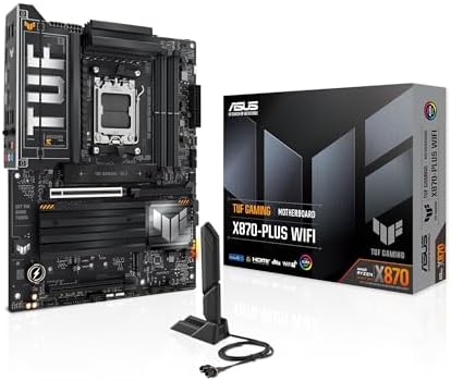 ASUS TUF Gaming X870 PLUS WiFi AMD AM5 X870 ATX Motherboard  16 2 1  80A SPS Power Stages  DDR5  PCIe 5 0 Ready  Four M 2 Slots  Wi Fi 7  2 5Gb LAN  HDMI  USB4  40Gbps  SATA 6 Gbps  USB 20Gbps Type C