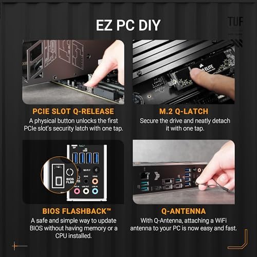 ASUS TUF Gaming X870 PLUS WiFi AMD AM5 X870 ATX Motherboard  16 2 1  80A SPS Power Stages  DDR5  PCIe 5 0 Ready  Four M 2 Slots  Wi Fi 7  2 5Gb LAN  HDMI  USB4  40Gbps  SATA 6 Gbps  USB 20Gbps Type C