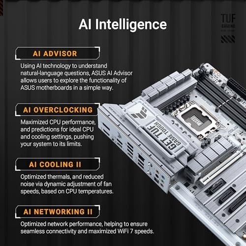 ASUS TUF Gaming Z890 PRO WiFi Z890 LGA 1851 ATX Motherboard  Intel  Core  Ultra Series 2 Ready  Advanced AI PC Ready  16 1 2 1 Stages  DDR5  PCIe  5 0  Thunderbolt 4 Type C  4X M 2  Wi Fi 7  2 5Gb