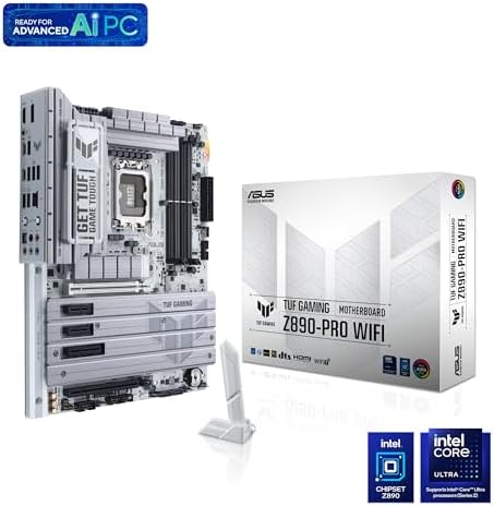 ASUS TUF Gaming Z890 PRO WiFi Z890 LGA 1851 ATX Motherboard  Intel  Core  Ultra Series 2 Ready  Advanced AI PC Ready  16 1 2 1 Stages  DDR5  PCIe  5 0  Thunderbolt 4 Type C  4X M 2  Wi Fi 7  2 5Gb