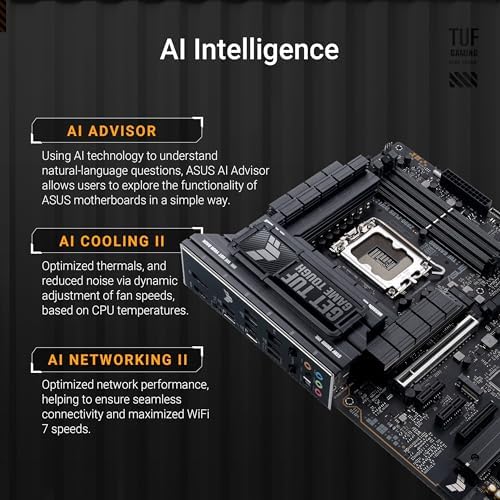 ASUS TUF Gaming Z890 PLUS WiFi Z890 LGA 1851 ATX Motherboard  Intel  Core  Ultra Series 2 Ready  Advanced AI PC Ready  16 1 2 1 Stages  DDR5  PCIe  5 0  Thunderbolt  4 Type C   4X M 2  Wi Fi 7  2 5Gb