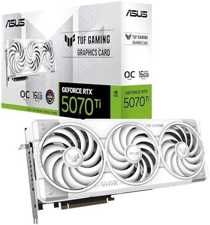 ASUS TUF GeForce RTX  5070 Ti 16GB GDDR7 White OC Edition Graphics Card  NVIDIA  Desktop  PCIe  5 0  HDMI /DP 2 1  3 125 Slot  Military Grade Components  Protective PCB Coating  Axial tech Fans 
