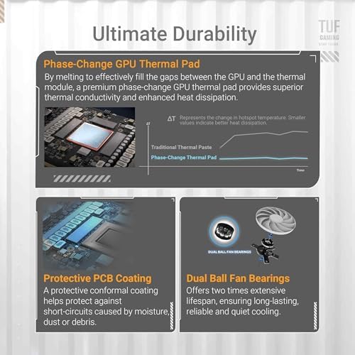 ASUS TUF GeForce RTX  5070 Ti 16GB GDDR7 White OC Edition Graphics Card  NVIDIA  Desktop  PCIe  5 0  HDMI /DP 2 1  3 125 Slot  Military Grade Components  Protective PCB Coating  Axial tech Fans 