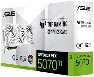 ASUS TUF GeForce RTX  5070 Ti 16GB GDDR7 White OC Edition Graphics Card  NVIDIA  Desktop  PCIe  5 0  HDMI /DP 2 1  3 125 Slot  Military Grade Components  Protective PCB Coating  Axial tech Fans 