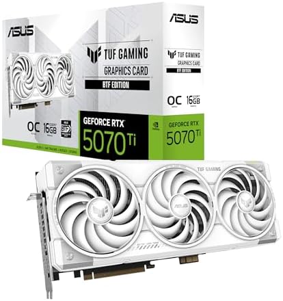 ASUS TUF GeForce RTX  5070 Ti 16GB GDDR7 White OC Edition Graphics Card  NVIDIA  Desktop  PCIe  5 0  HDMI /DP 2 1  3 125 Slot  Military Grade Components  Protective PCB Coating  Axial tech Fans 