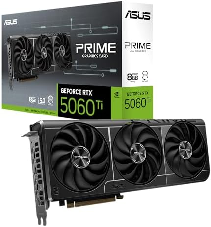 ASUS La tarjeta gráfica Prime GeForce RTX 5060 Ti de 16 GB GDDR7 OC Edition lista para SFF (PCIe 5.0, 16 GB GDDR7, HDMI/DP 2.1, 2.5 ranuras, ventiladores de tecnología axial, BIOS dual)