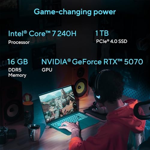 ASUS V16 16 WUXGA 144Hz Gaming Laptop  Intel  Core  7 240H  RTX  5070  16GB DDR5 RAM  1TB SSD  V3607VP DS74  Matte Black