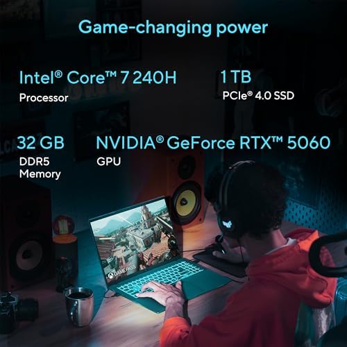 ASUS V16 Gaming Laptop  16  WUXGA 144Hz Display  Intel Core 7 Processor 240H  NVIDIA GeForce RTX 5060  32GB Memory  1TB Storage  Windows 11  Matte Black  V3607VM DS79