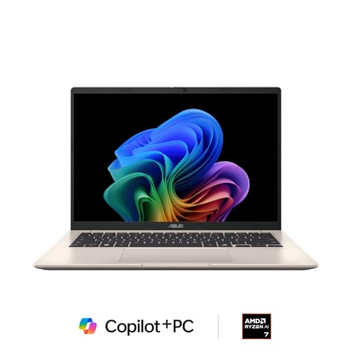 ASUS Vivobook 14 Laptop  Copilot  PC  14  WUXGA 60Hz Display  AMD Ryzen AI 7 350 with XDNA NPU  AMD Radeon Graphics  16GB RAM  512GB SSD  Platinum Gold  M1407KA PS74