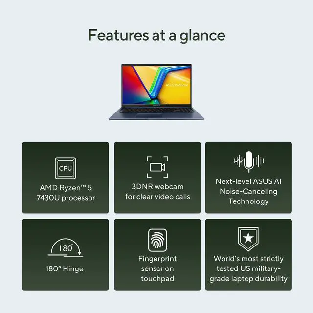 ASUS Vivobook 15 Laptop AMD Ryzen 5 7430U 16GB RAM   512GB SSD   Windows 11 Home  M1502YA BS51 