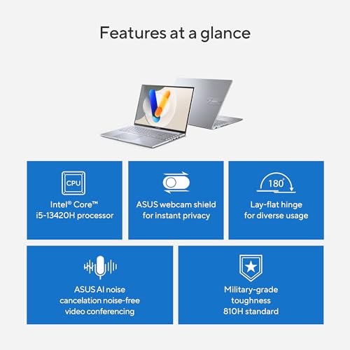 ASUS Portátil Vivobook 16, pantalla WUXGA 60Hz de 16 pulgadas, Intel Core i5-13420H, gráficos Intel Iris X, memoria de 16 GB, almacenamiento de 512 GB, Windows 11, Cool Silver, F1605VA-ES56