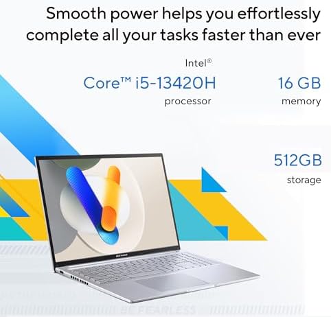 ASUS Vivobook 16 Laptop  16 WUXGA 60Hz Display  Intel Core i5 13420H  Iris X  Graphics  16GB Memory  512GB Storage  Windows 11  Cool Silver  F1605VA ES56