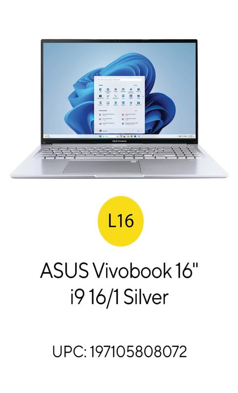 ASUS Vivobook 16 Laptop  Intel  Core  i9 13900H  16GB  1TB  Windows 11 Home  Cool Silver  F1605VA WS96
